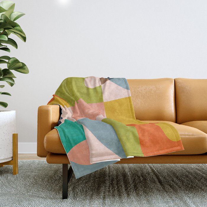 mid century abstract shapes spring I Throw Blanket Gallery Image 1
