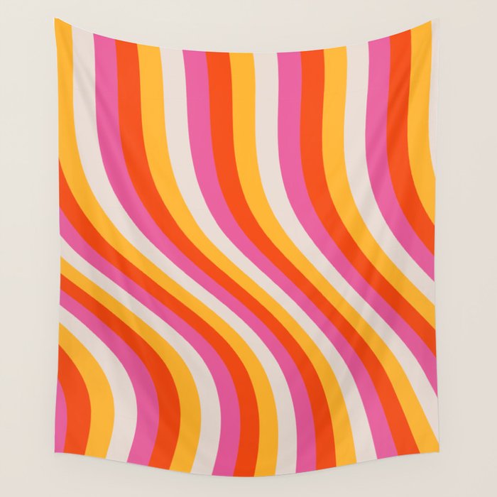 Wavy Retro Stripes Wall Tapestry Gallery Image 1