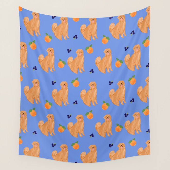 Golden Retriever and fruits Wall Tapestry Gallery Image 4