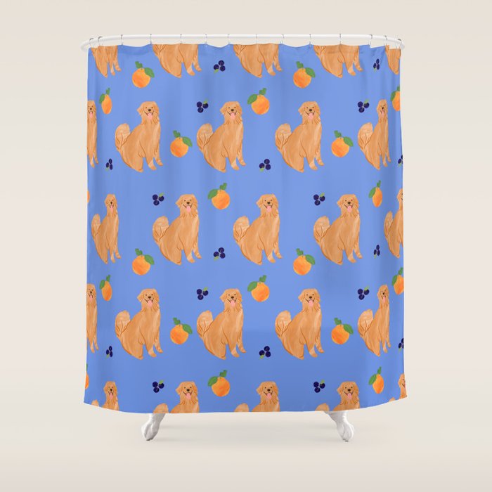 Golden Retriever and fruits Shower Curtain Gallery Image 1