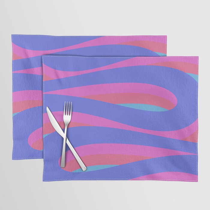 Pop Swirl Wavy Minimalist Abstract Pattern Blue and Hot Pink Placemat Gallery Image 1
