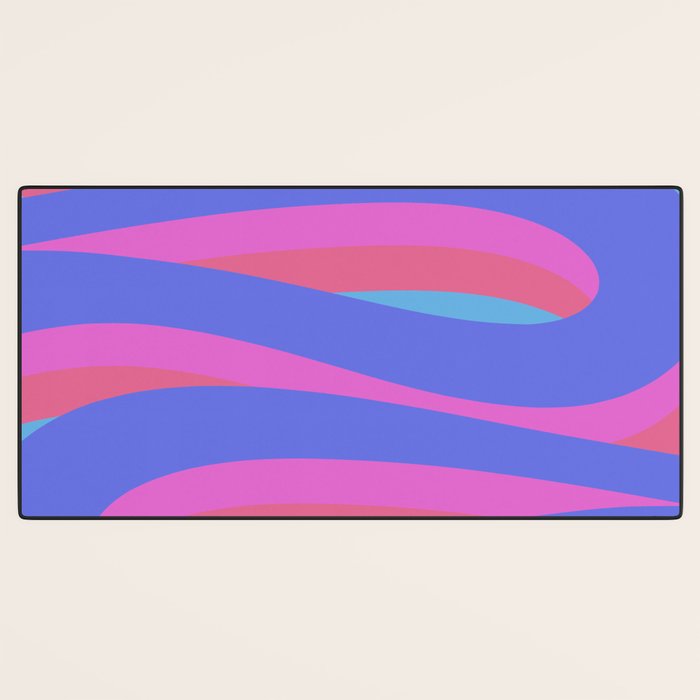 Pop Swirl Wavy Minimalist Abstract Pattern Blue and Hot Pink Desk Mat Gallery Image 3