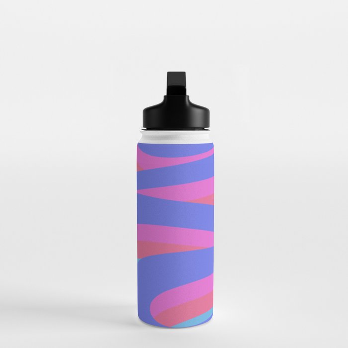 Pop Swirl Wavy Minimalist Abstract Pattern Blue and Hot Pink Water Bottle Gallery Image 3