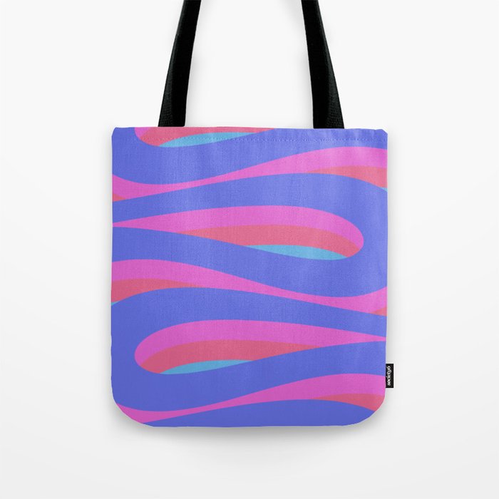 Pop Swirl Wavy Minimalist Abstract Pattern Blue and Hot Pink Tote Bag Gallery Image 1