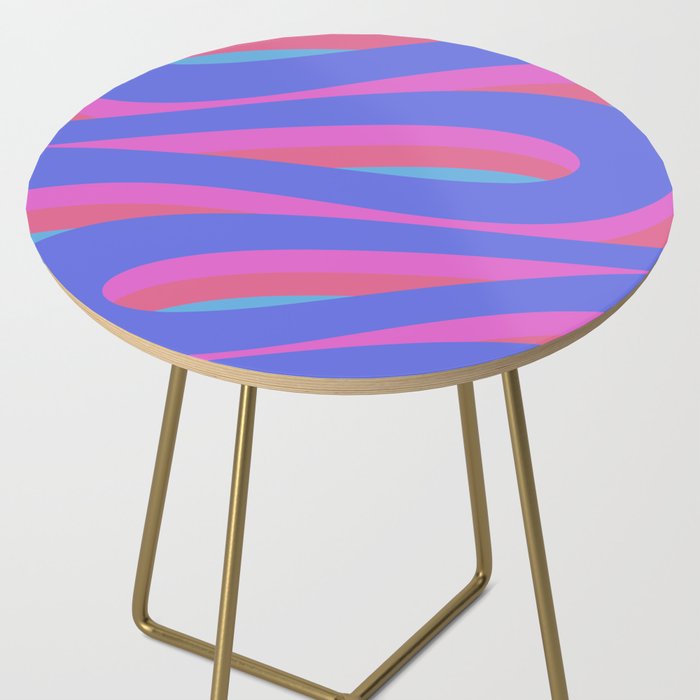 Pop Swirl Wavy Minimalist Abstract Pattern Blue and Hot Pink Side Table Gallery Image 2