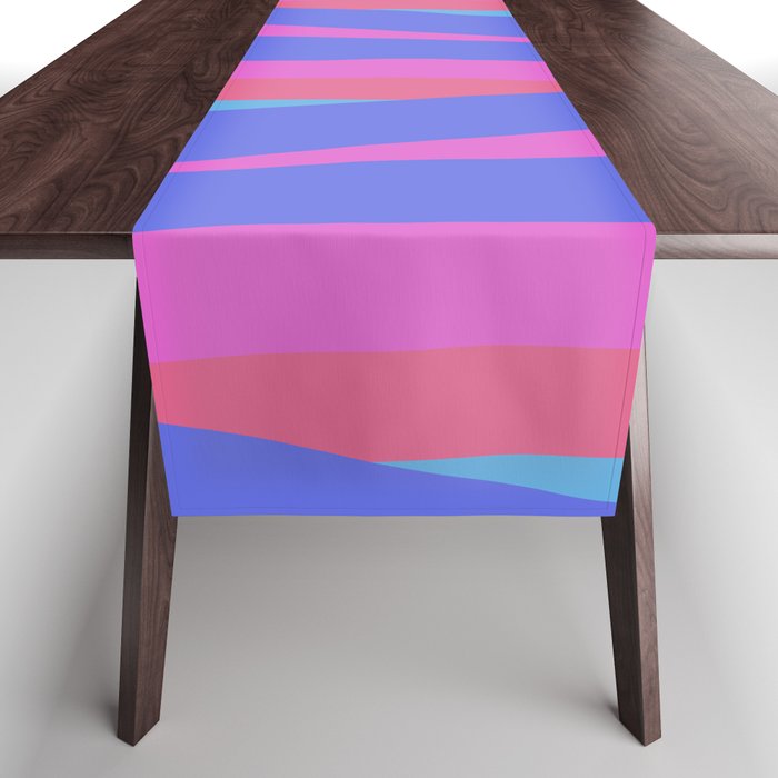 Pop Swirl Wavy Minimalist Abstract Pattern Blue and Hot Pink Table Runner Gallery Image 1