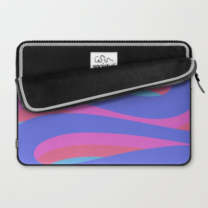 Pop Swirl Wavy Minimalist Abstract Pattern Blue and Hot Pink Laptop Sleeve Gallery Image 2