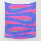 Pop Swirl Wavy Minimalist Abstract Pattern Blue and Hot Pink Wall Tapestry Gallery Image 4