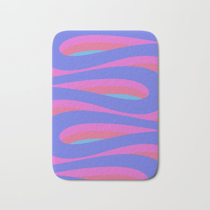 Pop Swirl Wavy Minimalist Abstract Pattern Blue and Hot Pink Bath Mat Gallery Image 1