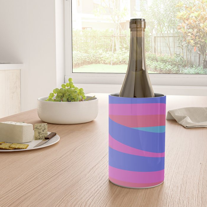 Pop Swirl Wavy Minimalist Abstract Pattern Blue and Hot Pink Wine Chiller Gallery Image 4