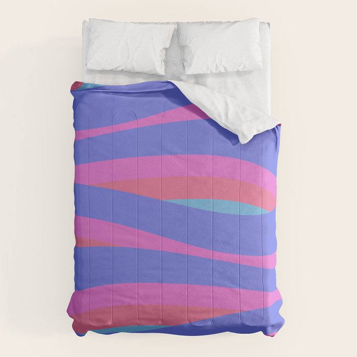 Pop Swirl Wavy Minimalist Abstract Pattern Blue and Hot Pink Comforter Gallery Image 6