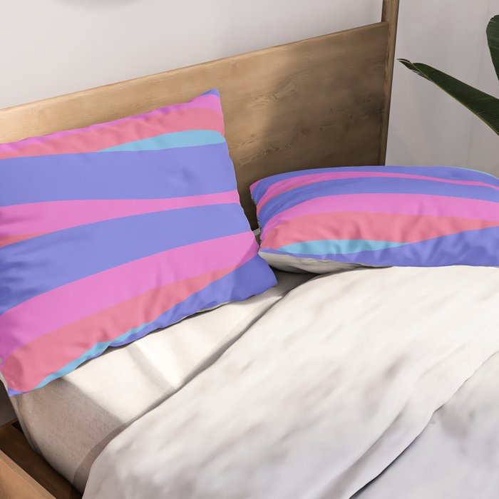 Pop Swirl Wavy Minimalist Abstract Pattern Blue and Hot Pink Pillow Sham Gallery Image 2