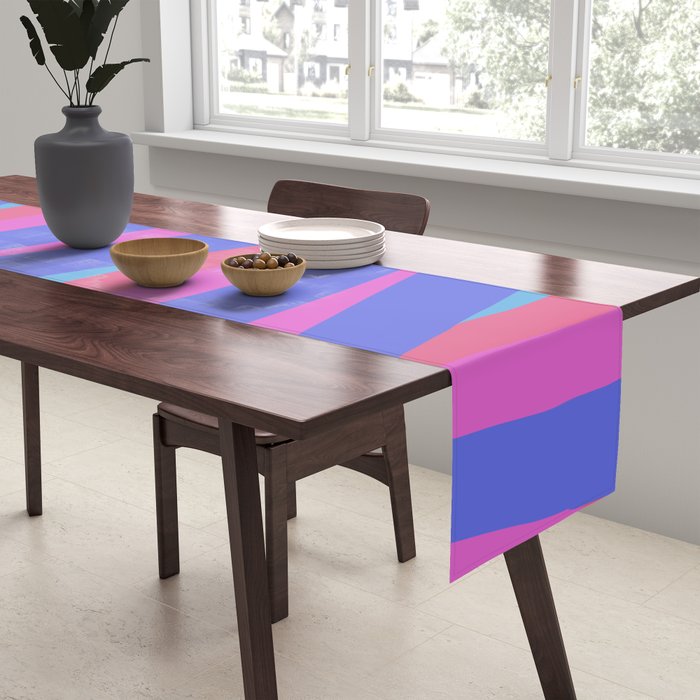 Pop Swirl Wavy Minimalist Abstract Pattern Blue and Hot Pink Table Runner Gallery Image 2