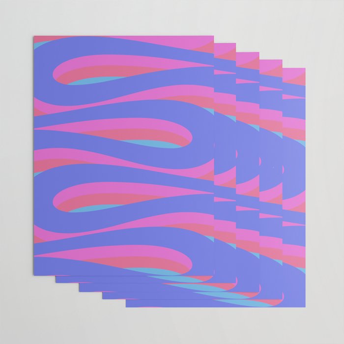 Pop Swirl Wavy Minimalist Abstract Pattern Blue and Hot Pink Wrapping Paper Gallery Image 3