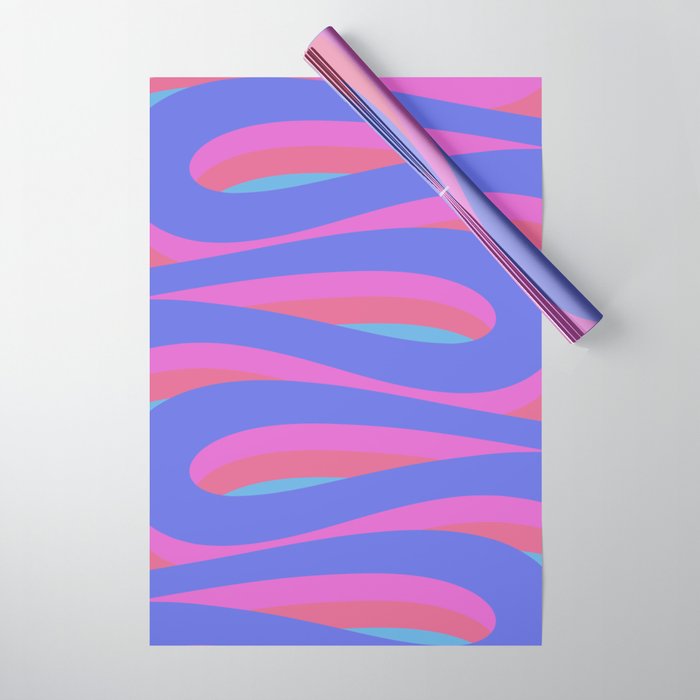 Pop Swirl Wavy Minimalist Abstract Pattern Blue and Hot Pink Wrapping Paper Gallery Image 1