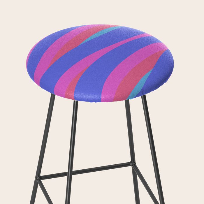 Pop Swirl Wavy Minimalist Abstract Pattern Blue and Hot Pink Stool Gallery Image 2