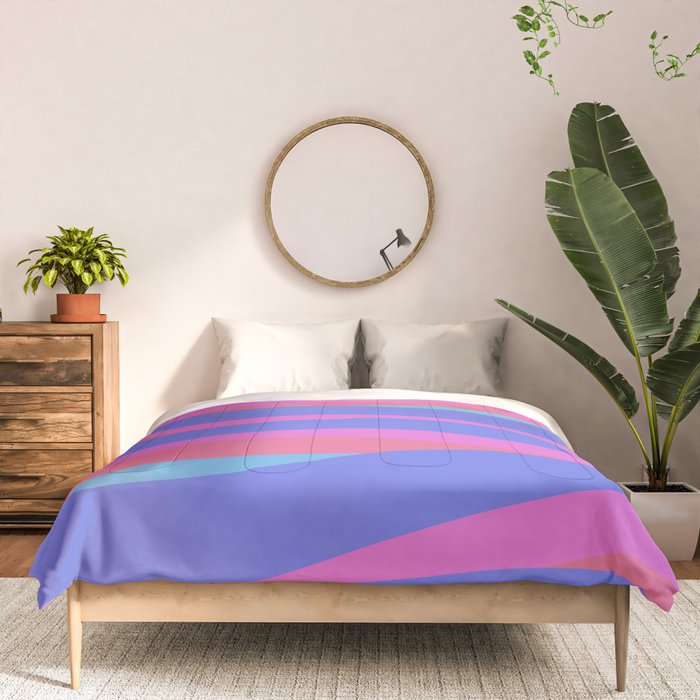 Pop Swirl Wavy Minimalist Abstract Pattern Blue and Hot Pink Comforter Gallery Image 3
