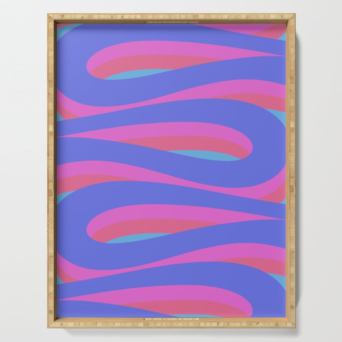 Pop Swirl Wavy Minimalist Abstract Pattern Blue and Hot Pink Serving Tray Gallery Image 1