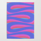 Pop Swirl Wavy Minimalist Abstract Pattern Blue and Hot Pink Poster Gallery Image 4