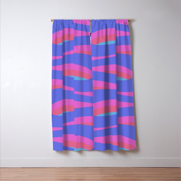 Pop Swirl Wavy Minimalist Abstract Pattern Blue and Hot Pink Window Curtain Gallery Image 3