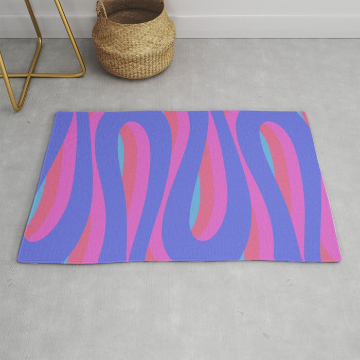 Pop Swirl Wavy Minimalist Abstract Pattern Blue and Hot Pink Rug Gallery Image 1