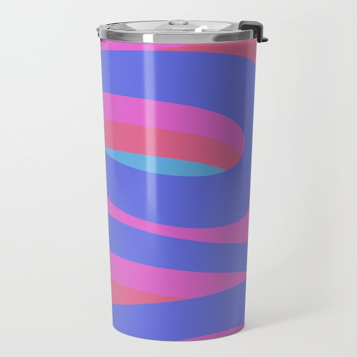 Pop Swirl Wavy Minimalist Abstract Pattern Blue and Hot Pink Travel Mug Gallery Image 2