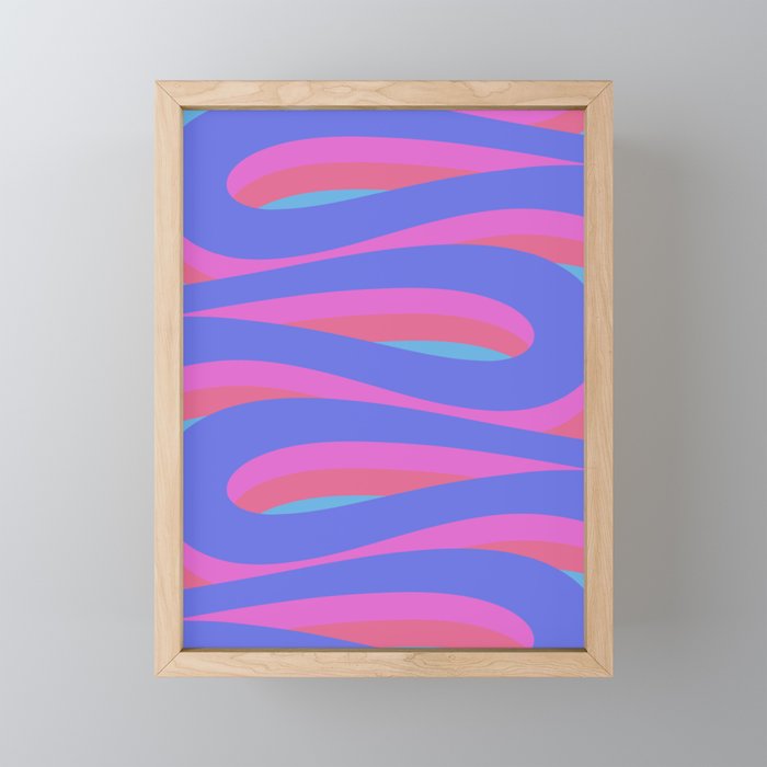 Pop Swirl Wavy Minimalist Abstract Pattern Blue and Hot Pink Mini Art Print Gallery Image 1