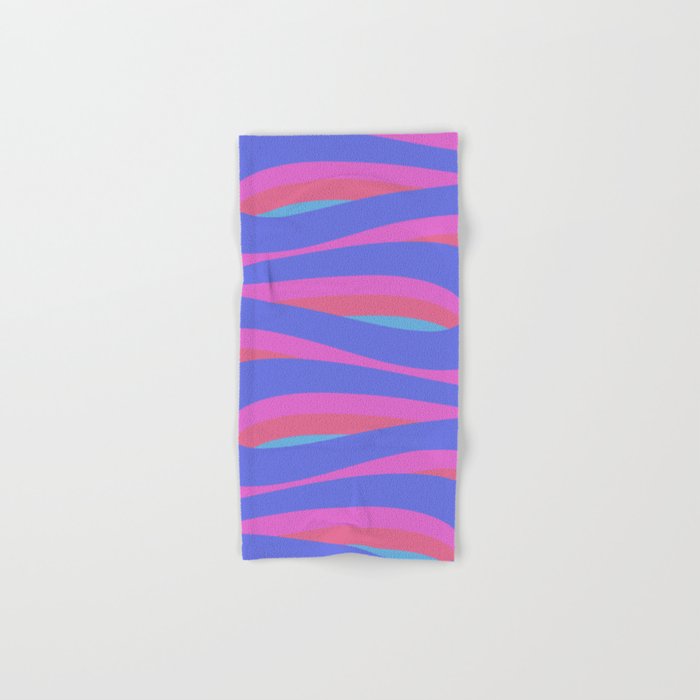 Pop Swirl Wavy Minimalist Abstract Pattern Blue and Hot Pink Bath Towel Gallery Image 1