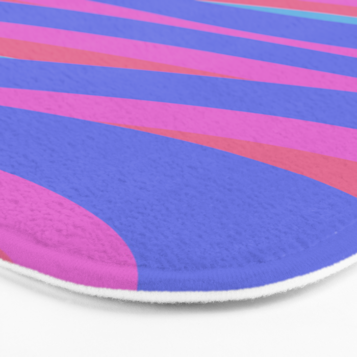 Pop Swirl Wavy Minimalist Abstract Pattern Blue and Hot Pink Bath Mat Gallery Image 3