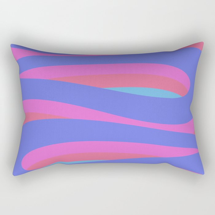 Pop Swirl Wavy Minimalist Abstract Pattern Blue and Hot Pink Rectangular Pillow Gallery Image 2