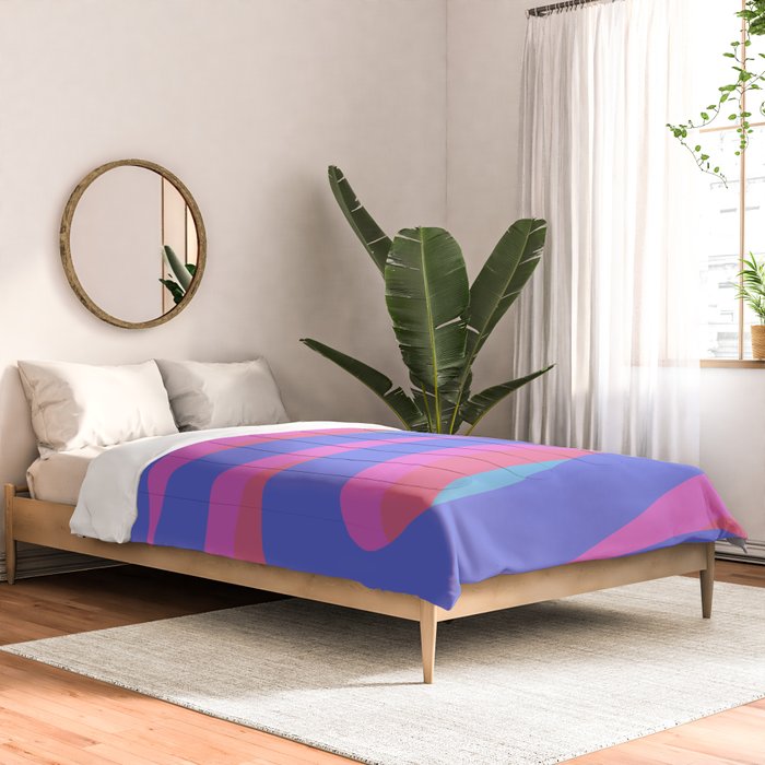 Pop Swirl Wavy Minimalist Abstract Pattern Blue and Hot Pink Comforter Gallery Image 2