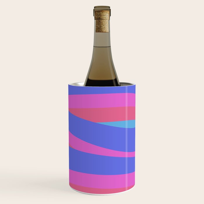 Pop Swirl Wavy Minimalist Abstract Pattern Blue and Hot Pink Wine Chiller Gallery Image 1