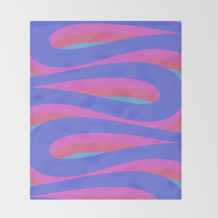 Pop Swirl Wavy Minimalist Abstract Pattern Blue and Hot Pink Throw Blanket Gallery Image 2