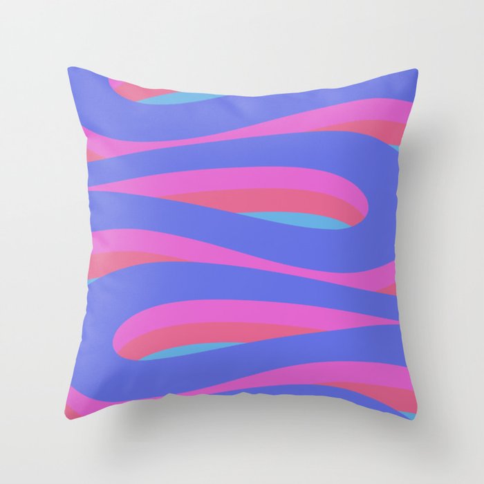 Pop Swirl Wavy Minimalist Abstract Pattern Blue and Hot Pink Throw Pillow Gallery Image 1
