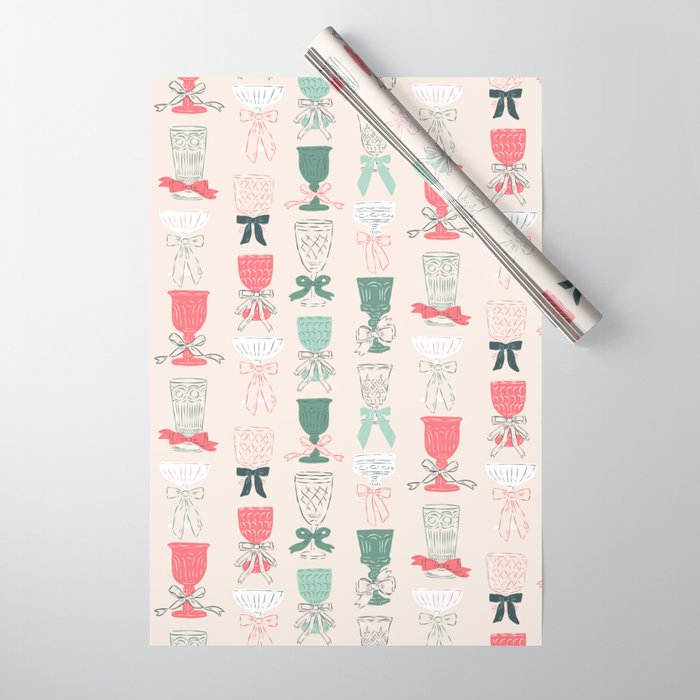 Holiday Bow Cocktails Wrapping Paper Gallery Image 1