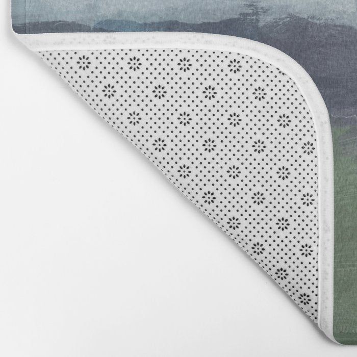 Driving to the Valley - Rainy Blue Skies Navy Indigo Horizon Green Grass Abstract Nature Farmhouse Bath Mat Gallery Image 2