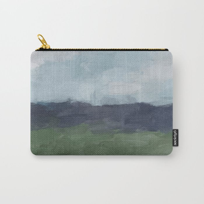 Driving to the Valley - Rainy Blue Skies Navy Indigo Horizon Green Grass Abstract Nature Farmhouse Carry All Pouch Gallery Image 1