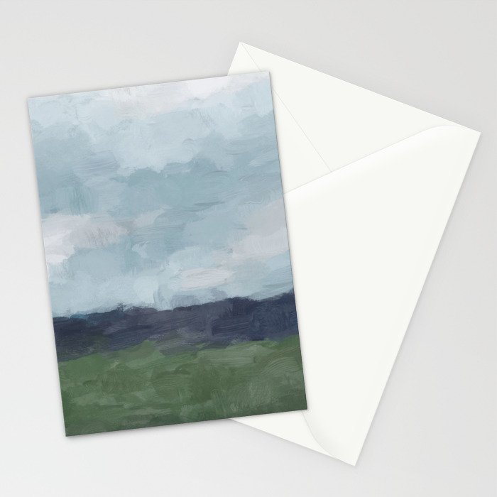 Driving to the Valley - Rainy Blue Skies Navy Indigo Horizon Green Grass Abstract Nature Farmhouse Stationery Card Gallery Image 2