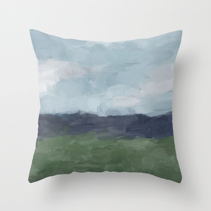 Driving to the Valley - Rainy Blue Skies Navy Indigo Horizon Green Grass Abstract Nature Farmhouse Throw Pillow Gallery Image 6