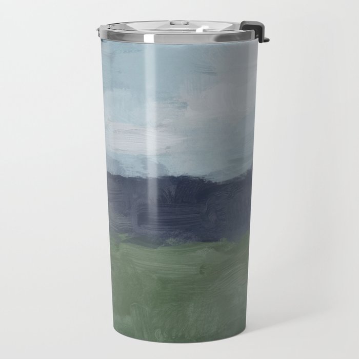 Driving to the Valley - Rainy Blue Skies Navy Indigo Horizon Green Grass Abstract Nature Farmhouse Travel Mug Gallery Image 2
