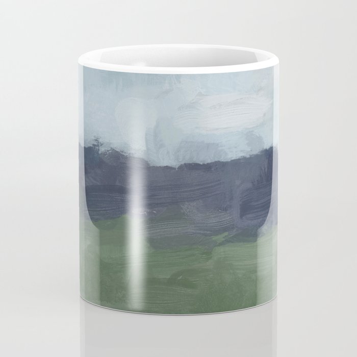 Driving to the Valley - Rainy Blue Skies Navy Indigo Horizon Green Grass Abstract Nature Farmhouse Coffee Mug Gallery Image 4