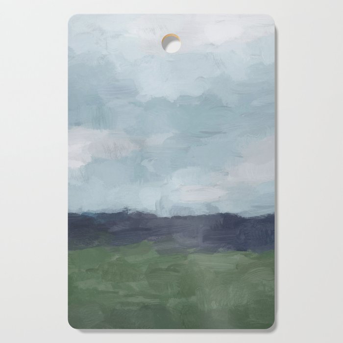 Driving to the Valley - Rainy Blue Skies Navy Indigo Horizon Green Grass Abstract Nature Farmhouse Cutting Board Gallery Image 1