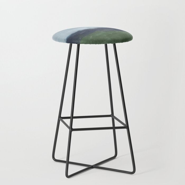 Driving to the Valley - Rainy Blue Skies Navy Indigo Horizon Green Grass Abstract Nature Farmhouse Stool Gallery Image 1