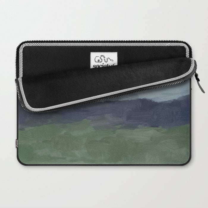 Driving to the Valley - Rainy Blue Skies Navy Indigo Horizon Green Grass Abstract Nature Farmhouse Laptop Sleeve Gallery Image 2