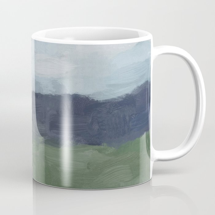 Driving to the Valley - Rainy Blue Skies Navy Indigo Horizon Green Grass Abstract Nature Farmhouse Coffee Mug Gallery Image 1