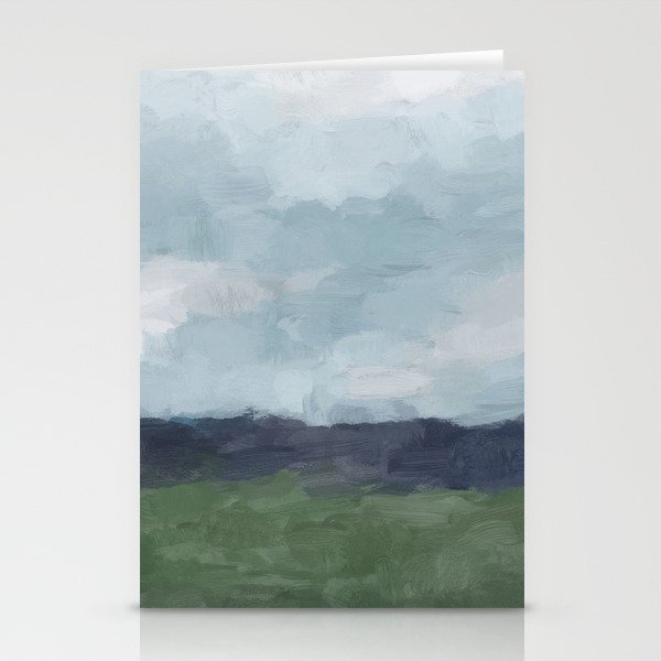 Driving to the Valley - Rainy Blue Skies Navy Indigo Horizon Green Grass Abstract Nature Farmhouse Stationery Card Gallery Image 2
