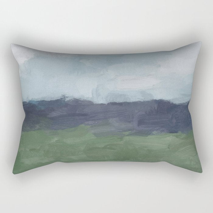 Driving to the Valley - Rainy Blue Skies Navy Indigo Horizon Green Grass Abstract Nature Farmhouse Rectangular Pillow Gallery Image 2