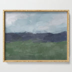 Driving to the Valley - Rainy Blue Skies Navy Indigo Horizon Green Grass Abstract Nature Farmhouse Serving Tray Gallery Image 1