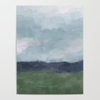 Driving to the Valley - Rainy Blue Skies Navy Indigo Horizon Green Grass Abstract Nature Farmhouse Poster Gallery Image 4