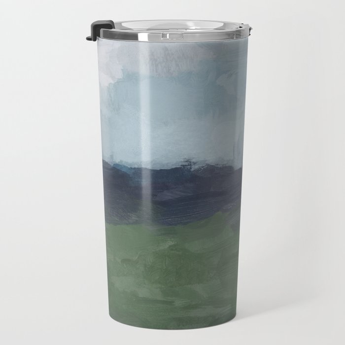 Driving to the Valley - Rainy Blue Skies Navy Indigo Horizon Green Grass Abstract Nature Farmhouse Travel Mug Gallery Image 3